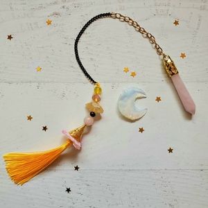 Ritual Tool Pendulum for Divination: Rose Quartz Crystal Gold Tassel